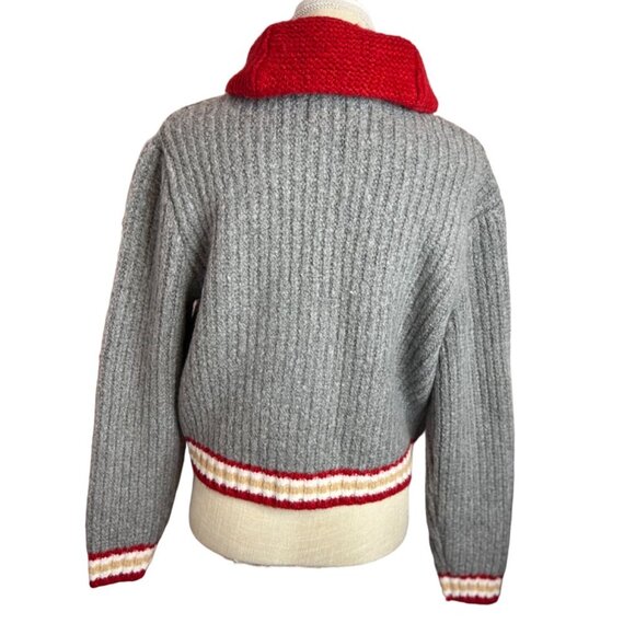 American Eagle Varsity Cropped Grey Ribbed Knit Shawl Collar Zip Sweater MED NWT - Picture 8 of 10